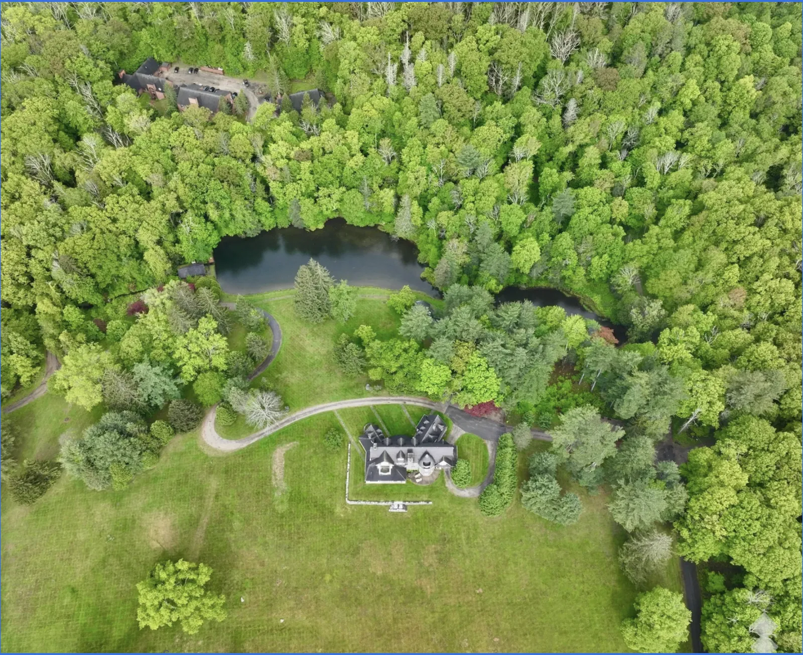 Aerial view of The Thyme private retreat in the Berkshires
