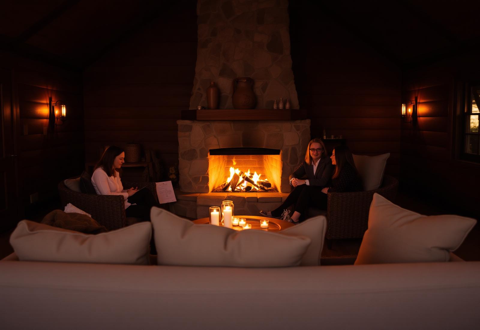 Fireside gathering at the retreat
